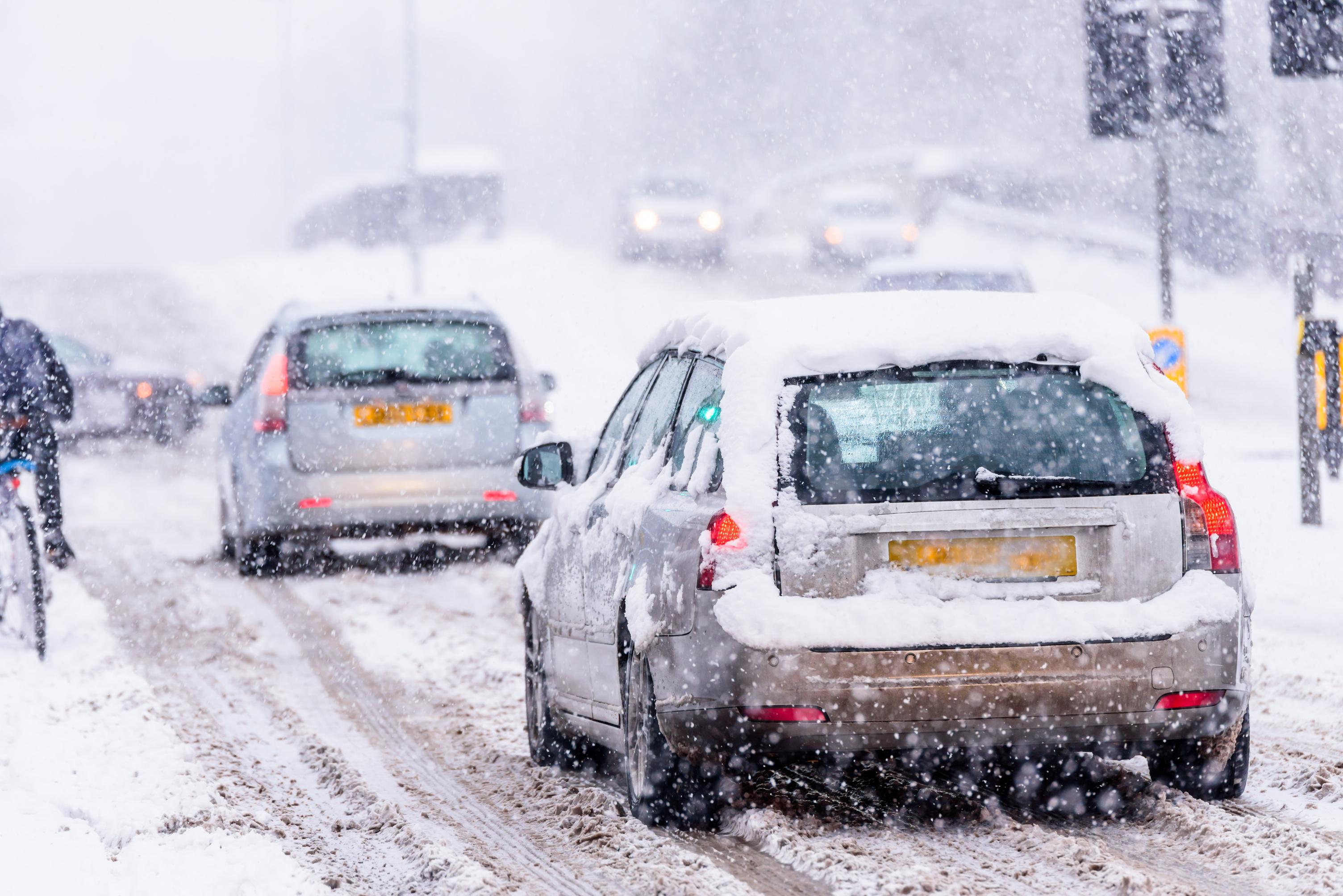 Cars on a snowy road