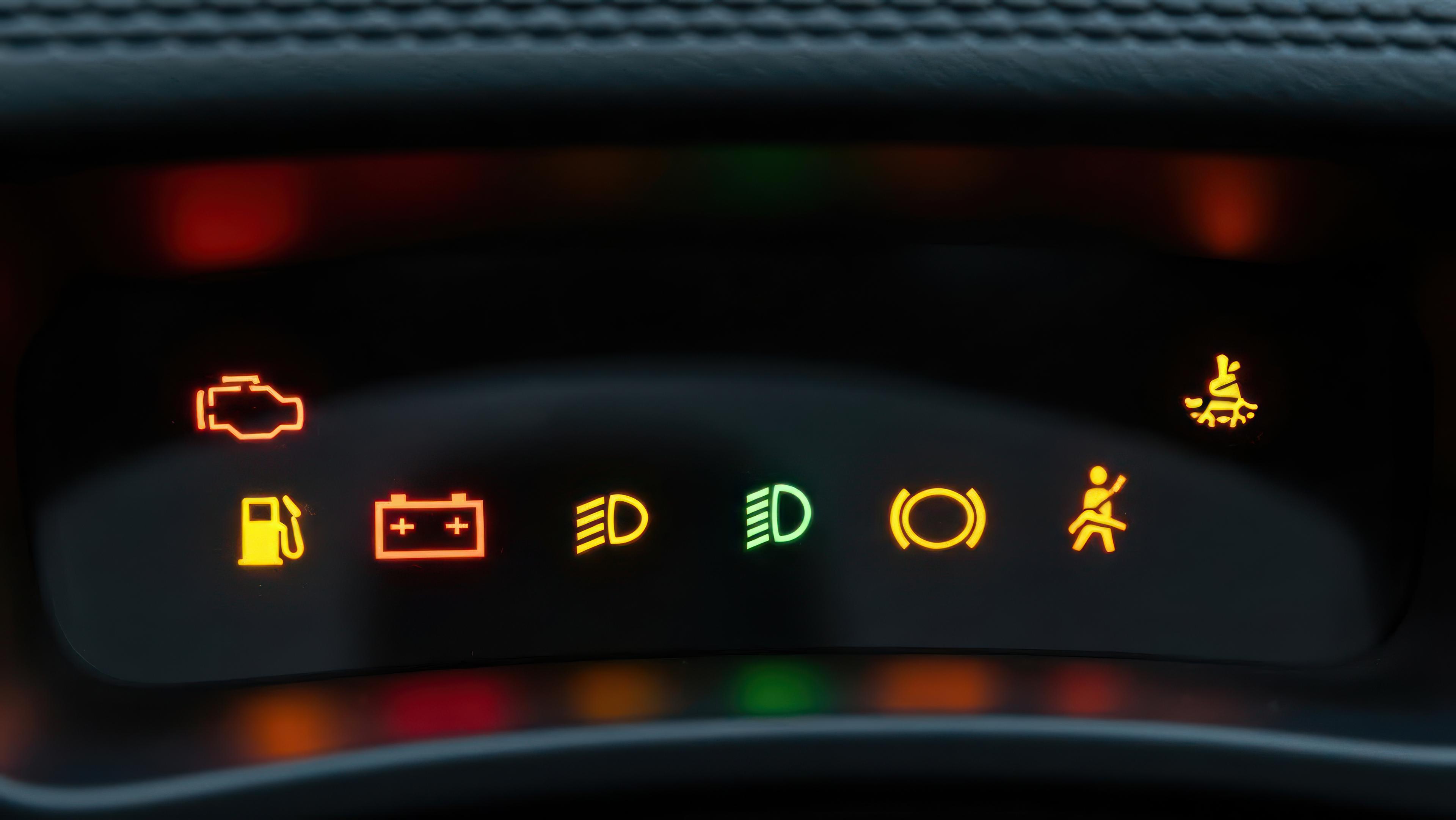 warning lights in a car dashboard
