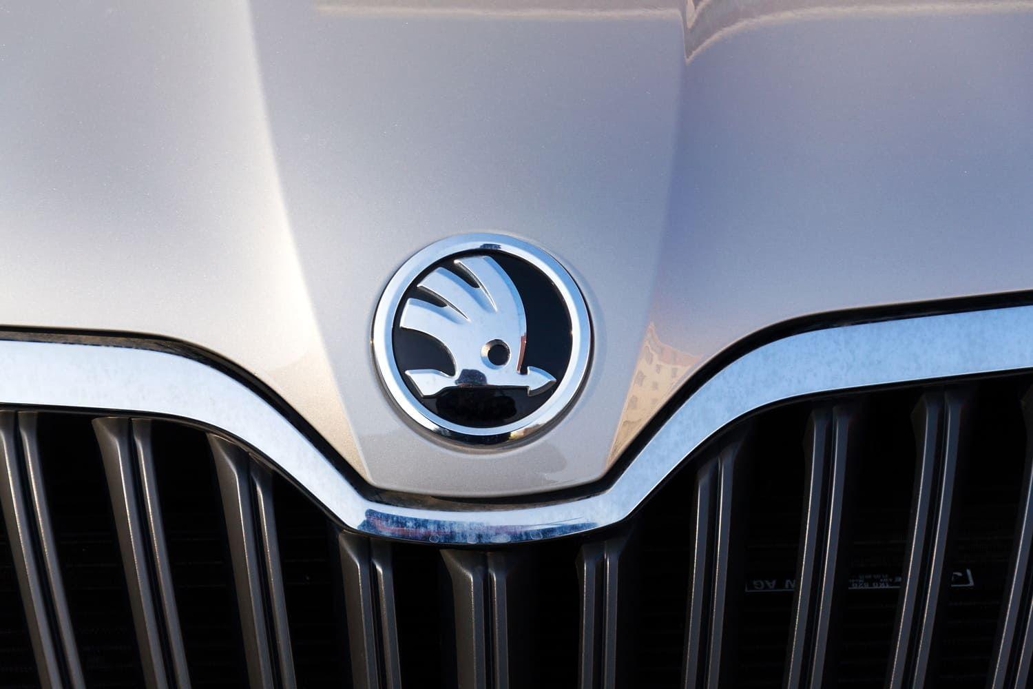 Close up of the Skoda logo