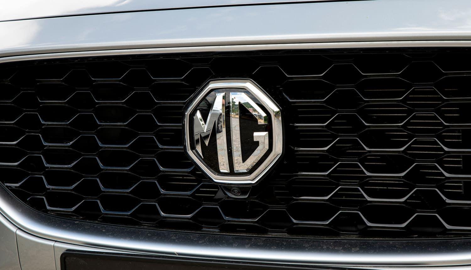 MG badge on a silver car