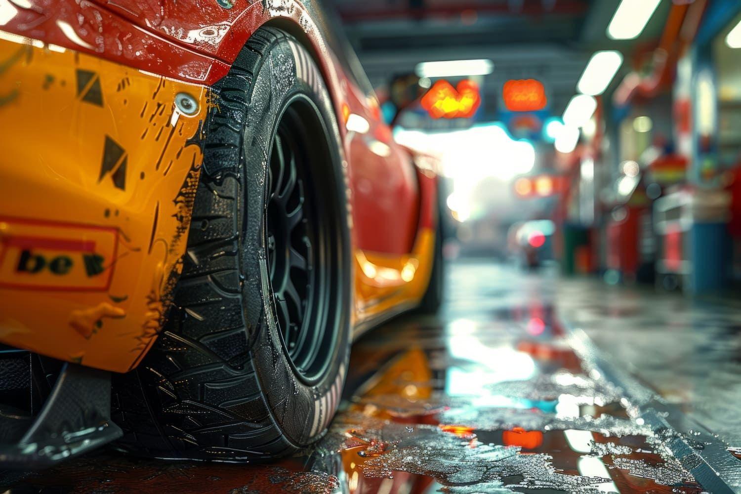 Strange car with a flat tyre