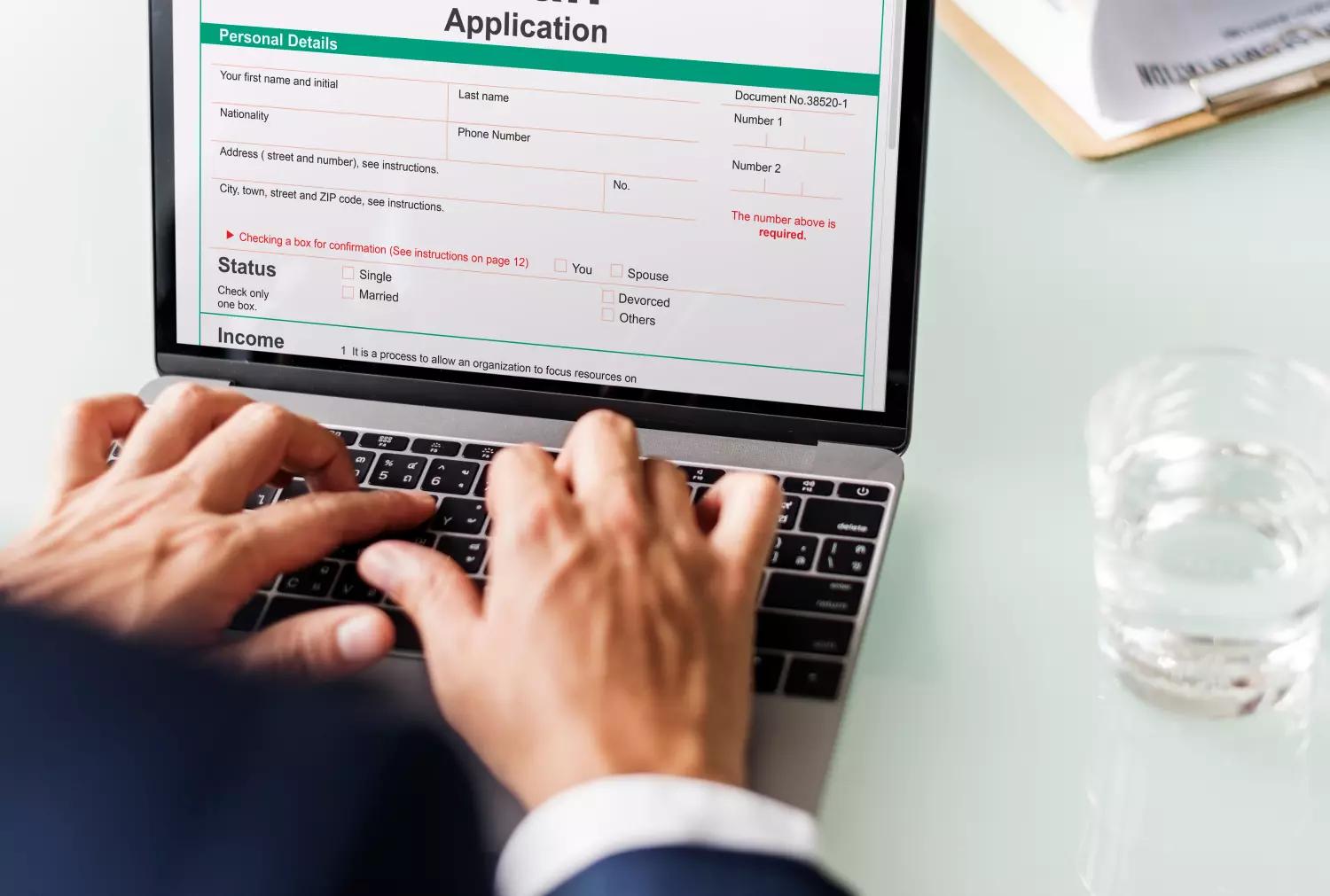 Completing an online application form